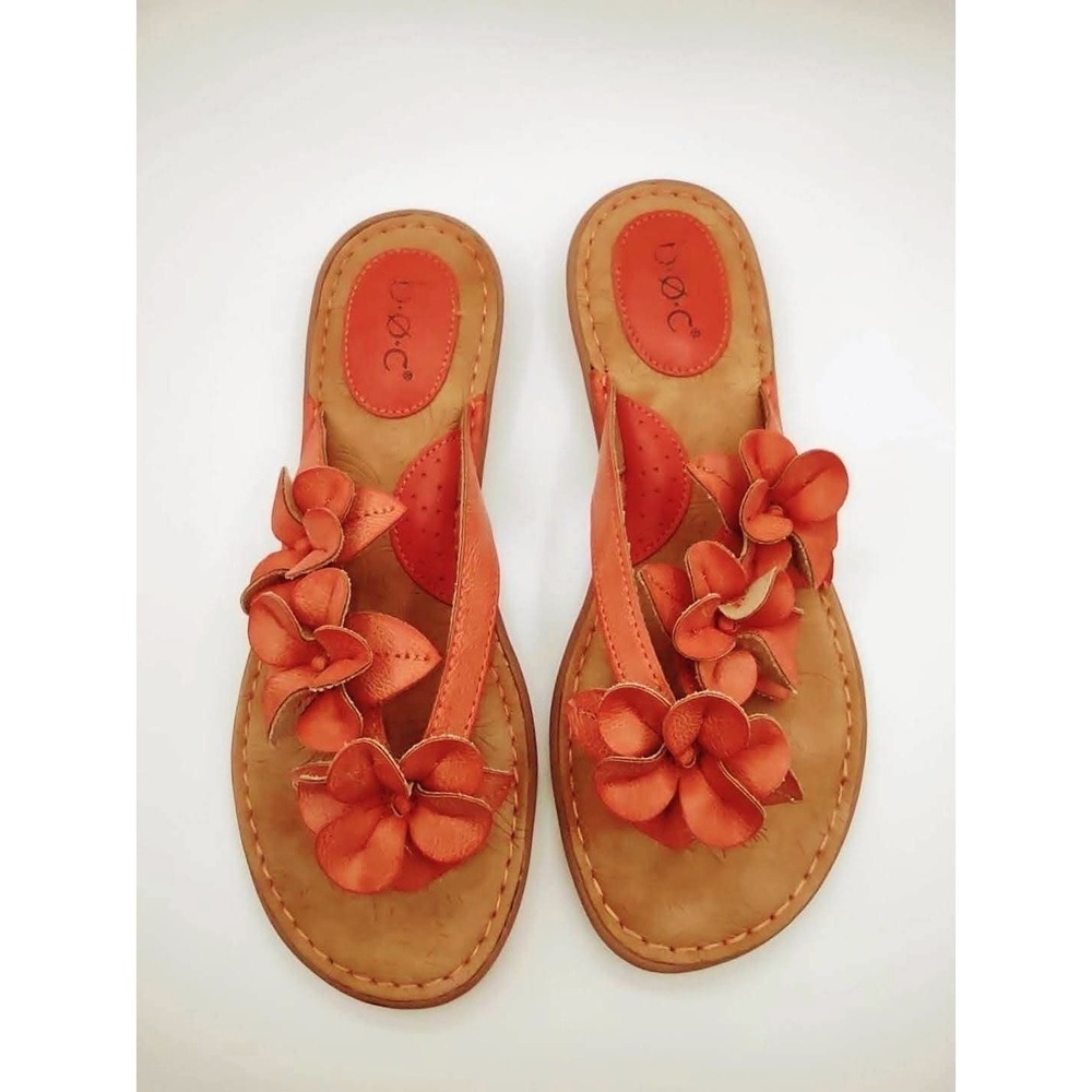 B.O.C. Floral Thong Sandals Womens 7 Orange Excellent Born Concept Flower Flat